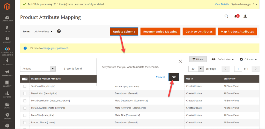 Update Schema option in Product Attribute Mapping